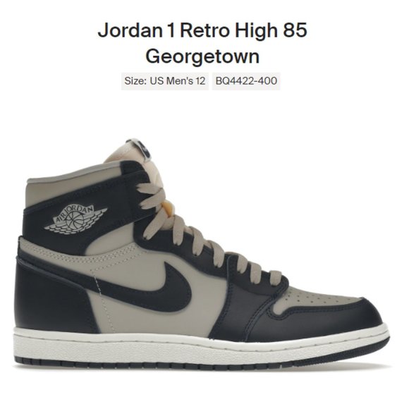 Size 12 - Jordan 1 Retro High 85 Georgetown - BQ4422-400 - AUTHENTIC NEW!! - Picture 1 of 12
